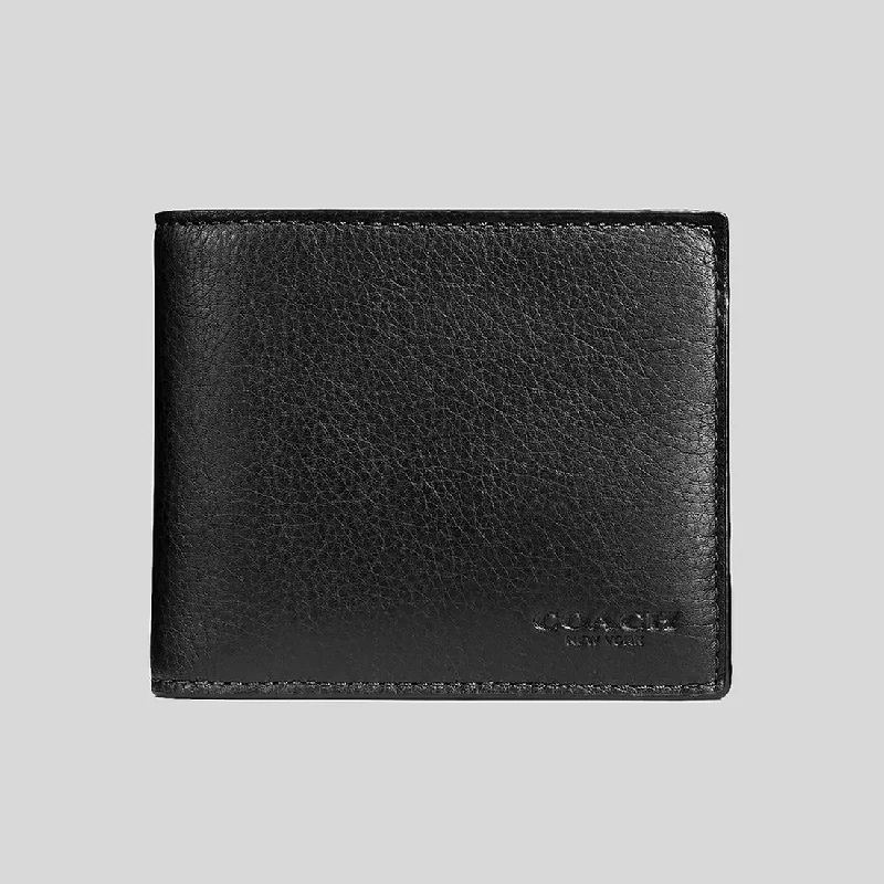 COACH Men's 3 In 1 Wallet In Smooth Calf Leather Black RS-CR911