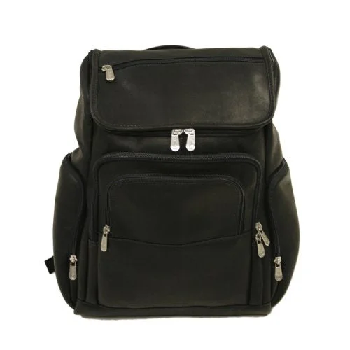 Piel Leather Multi-Pocket Laptop Backpack, Black, One Size