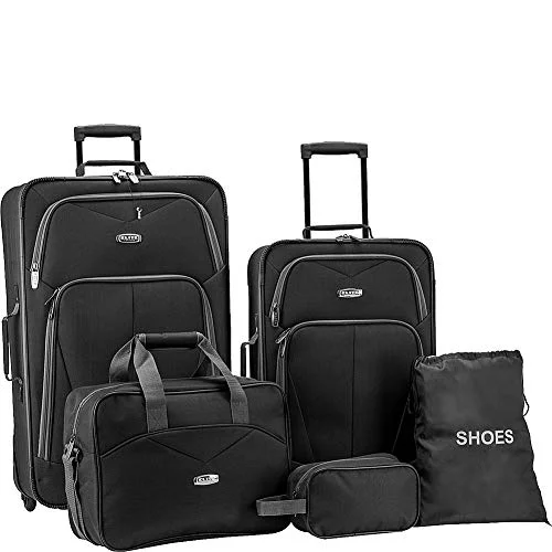 Elite Luggage Whitfield 5 Piece Softside Lightweight Rolling Luggage Set (Black)