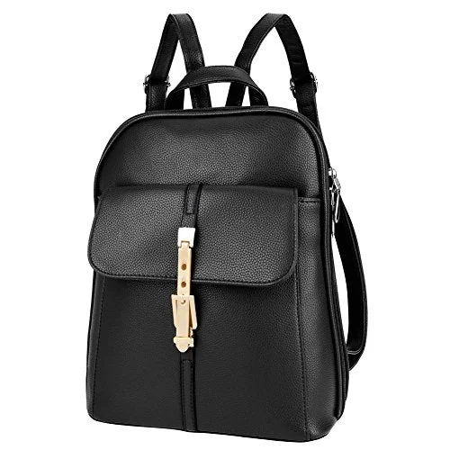 Vbiger Womens Backpack Pu Leather Casual Shoulder Bag Fashion Girls School Bag Daypack (Black)