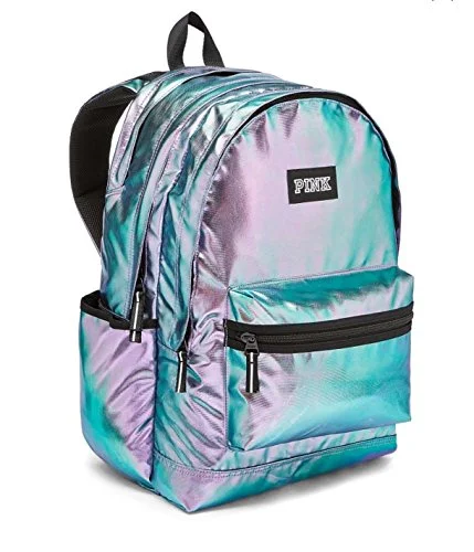 Victoria'S Secret Pink Campus Backpack Iridescent Foil Zipper New