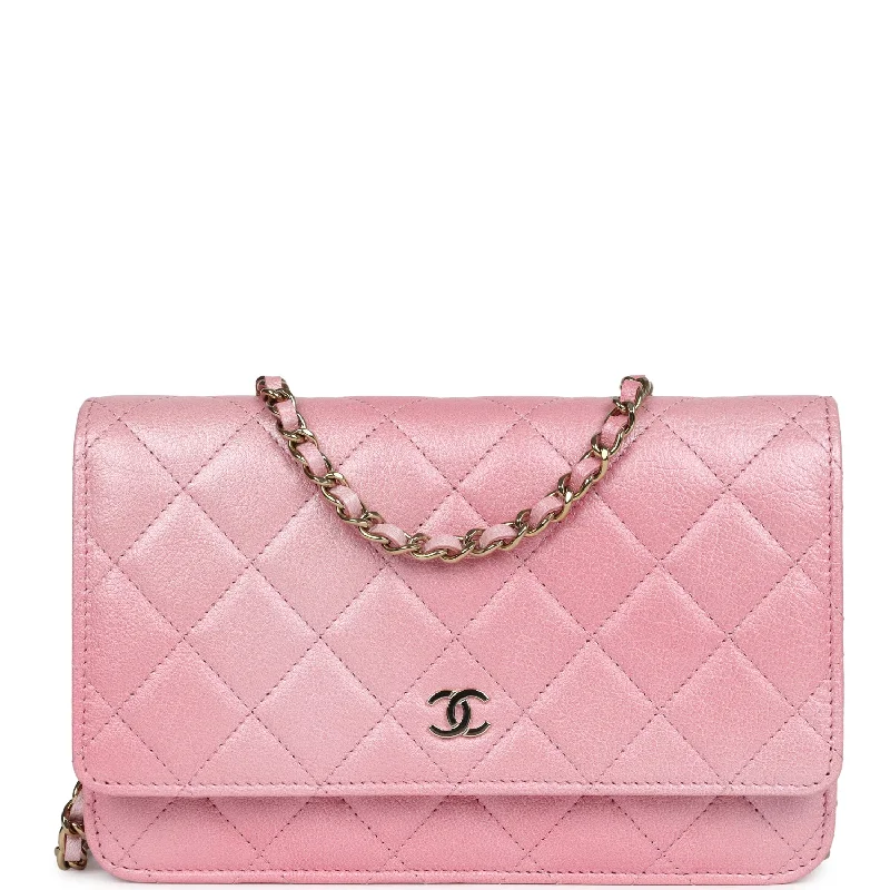 Chanel Wallet On Chain WOC Pearly Pink Iridescent Calfskin Gold Hardware