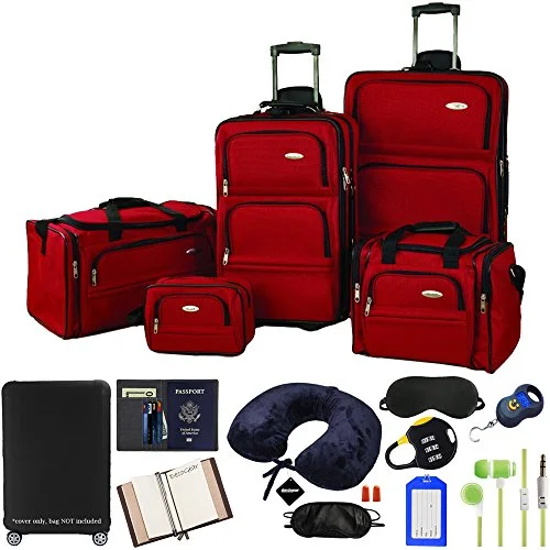 Samsonite 5-Piece Nested Luggage Set, Red with Ultimate 10-Piece Luggage Kit