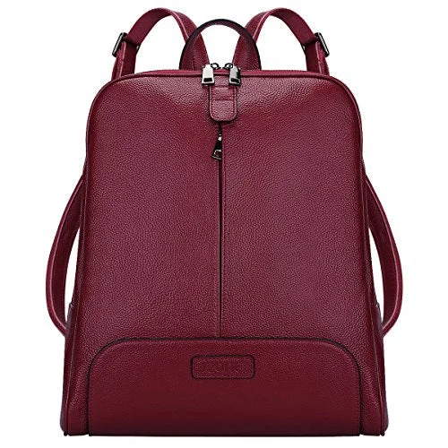 S-Zone Women'S Genuine Leather Backpack Purse Travel Bag Fit 14" Laptop (Wine Red)