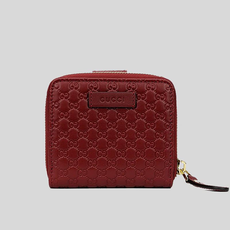 GUCCI Micro GG Guccissima Leather Small Bifold Wallet Red RS-449395