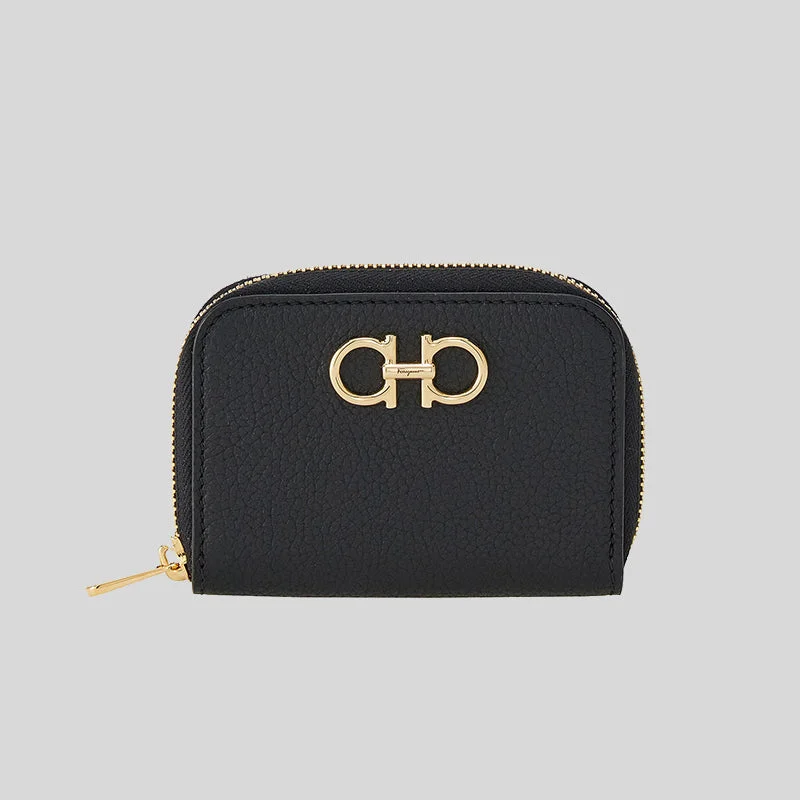 Ferragamo Gancini Card Case Small Wallet Black RS-758664