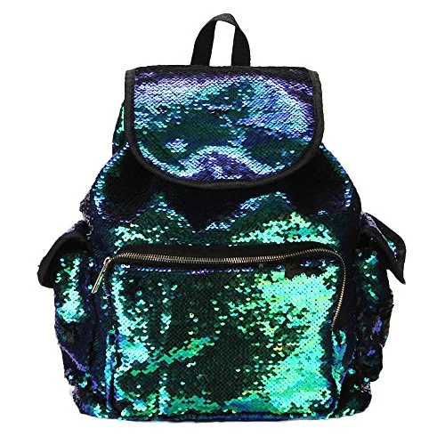 Women Teen Girls Bling Sequins Backpack Purse Drawstring Shoulder Bag Casual School Bag Travel