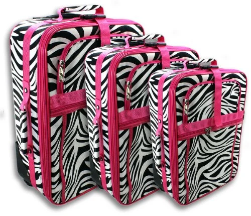 Enimay Women's 3pc Set Roller Luggage Travel Suitcase Bag Pink Zebra