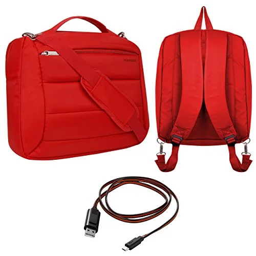 Vangoddy Bonni 3-In1 Laptop Messenger Bag Backpack Tote (Red) For Lenovo Yoga 710 15 / Ideapad Y700