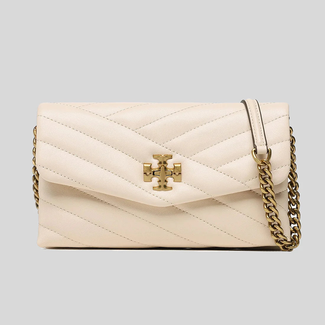 TORY BURCH Kira Chevron Chain Wallet New Cream RS-90343