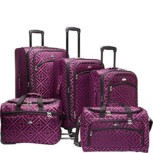 American Flyer Astor 5-Piece Spinner Luggage Set, Black/Purple, One Size