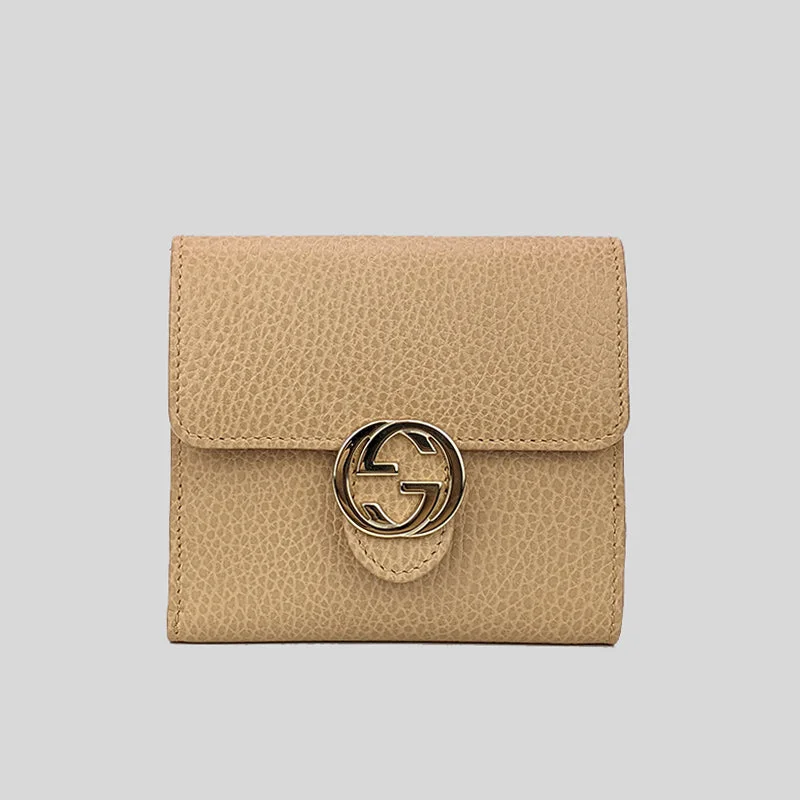 GUCCI Interlock GG Bifold Leather Wallet Beige RS-615525