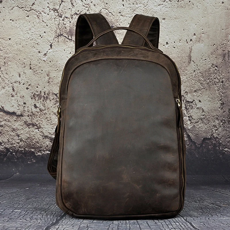 Men Crazy Horse Cowhide Backpack Daypack High Quality Knapsack Large Capacity Genuine Leather