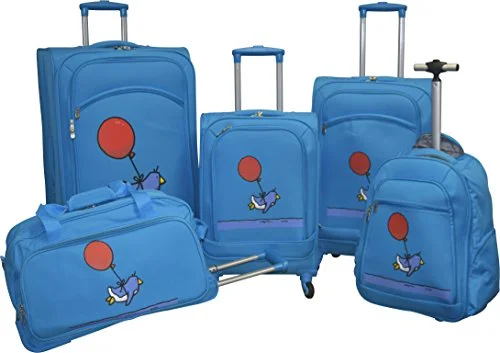 Ed Heck Lightweight 5-PC Spinner Luggage Set (Sky Blue- Flying Penguin)